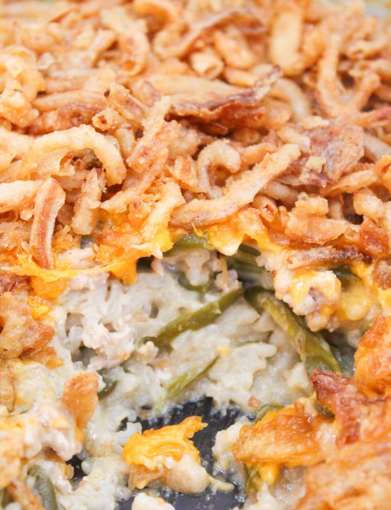 close-up of casserole in casserole dish