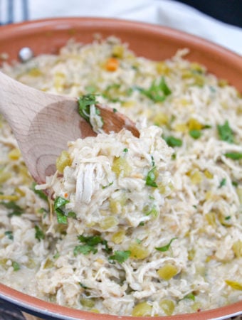 Chicken with Chile Cheese Rice in a skillet