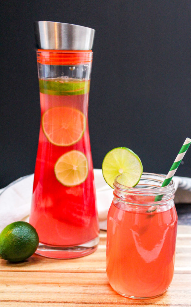 Watermelon Lime Agua Fresca in a pitcher and a glass