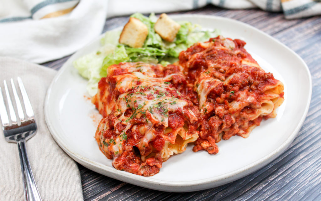 Lasagna on a white plate