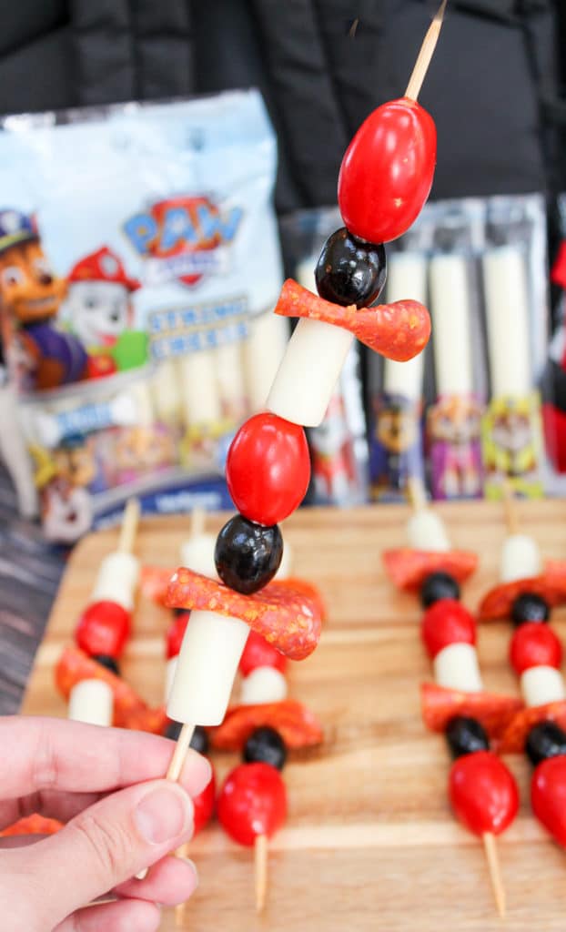 pizza skewers on a tray