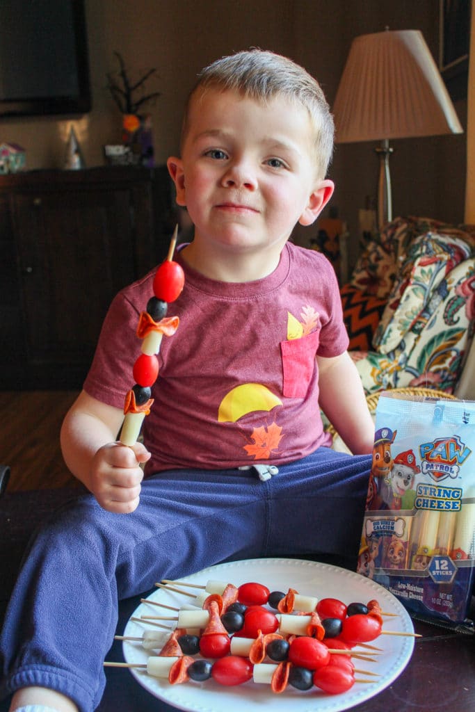 pizza skewers on a tray