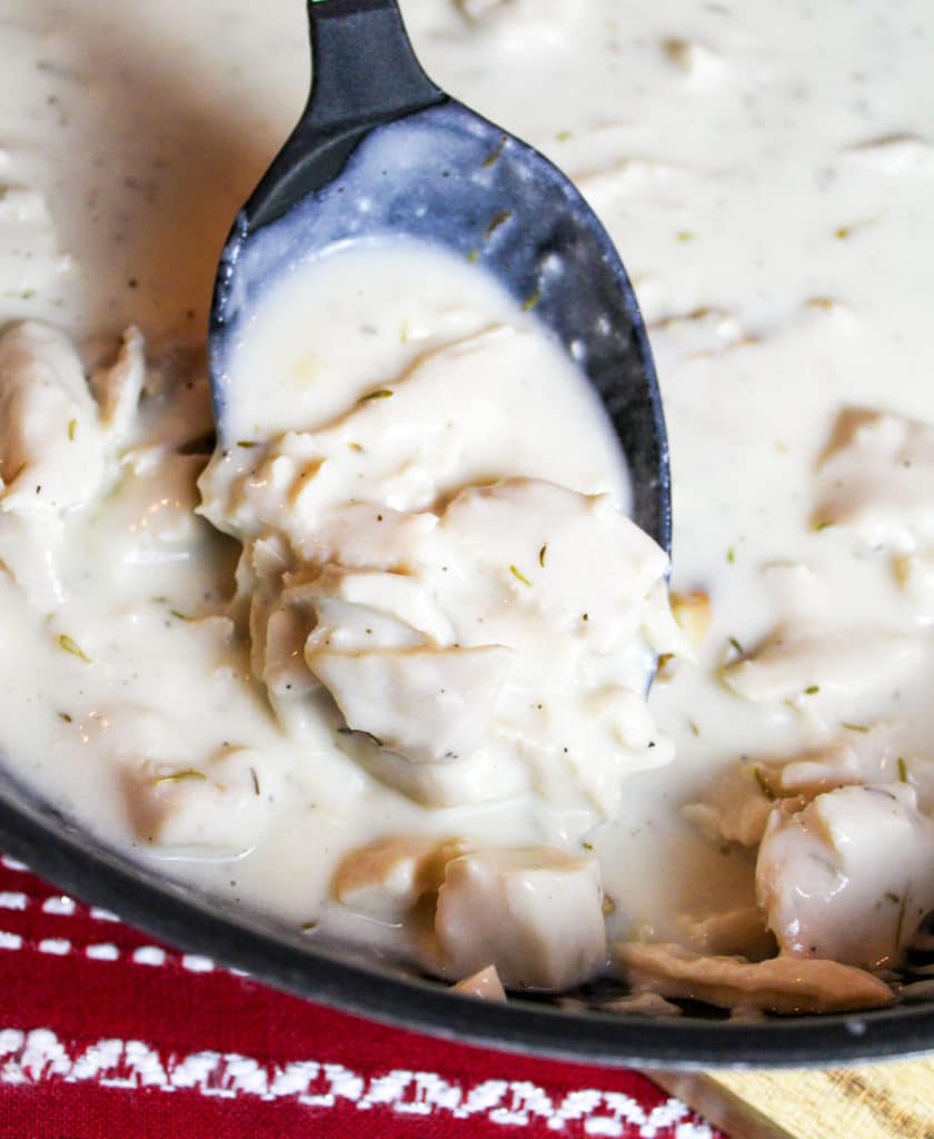 creamed turkey in a skillet