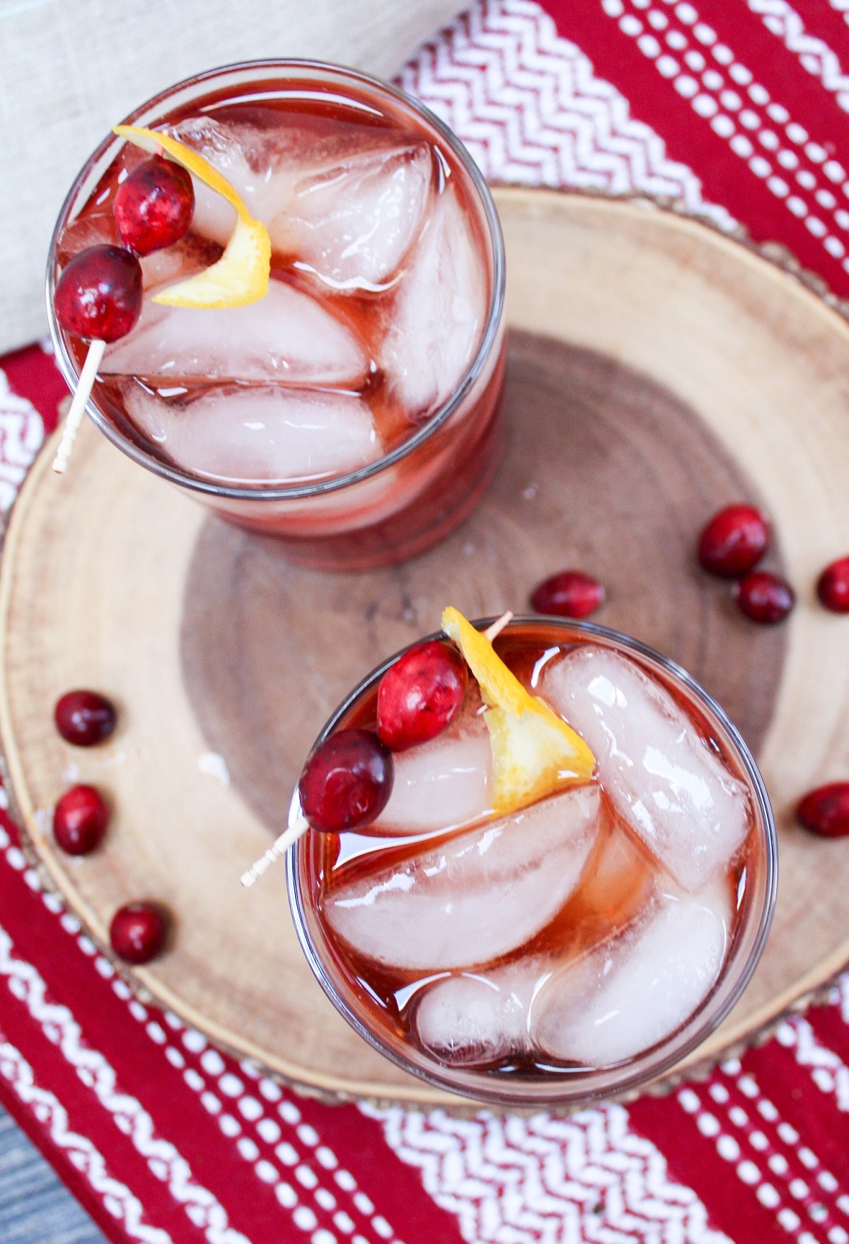 overhead photo of cranberry old fashion