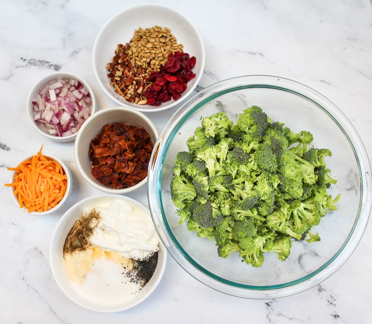 broccoli bacon salad ingredients prepped