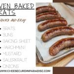 oven baked brats on a baking sheet
