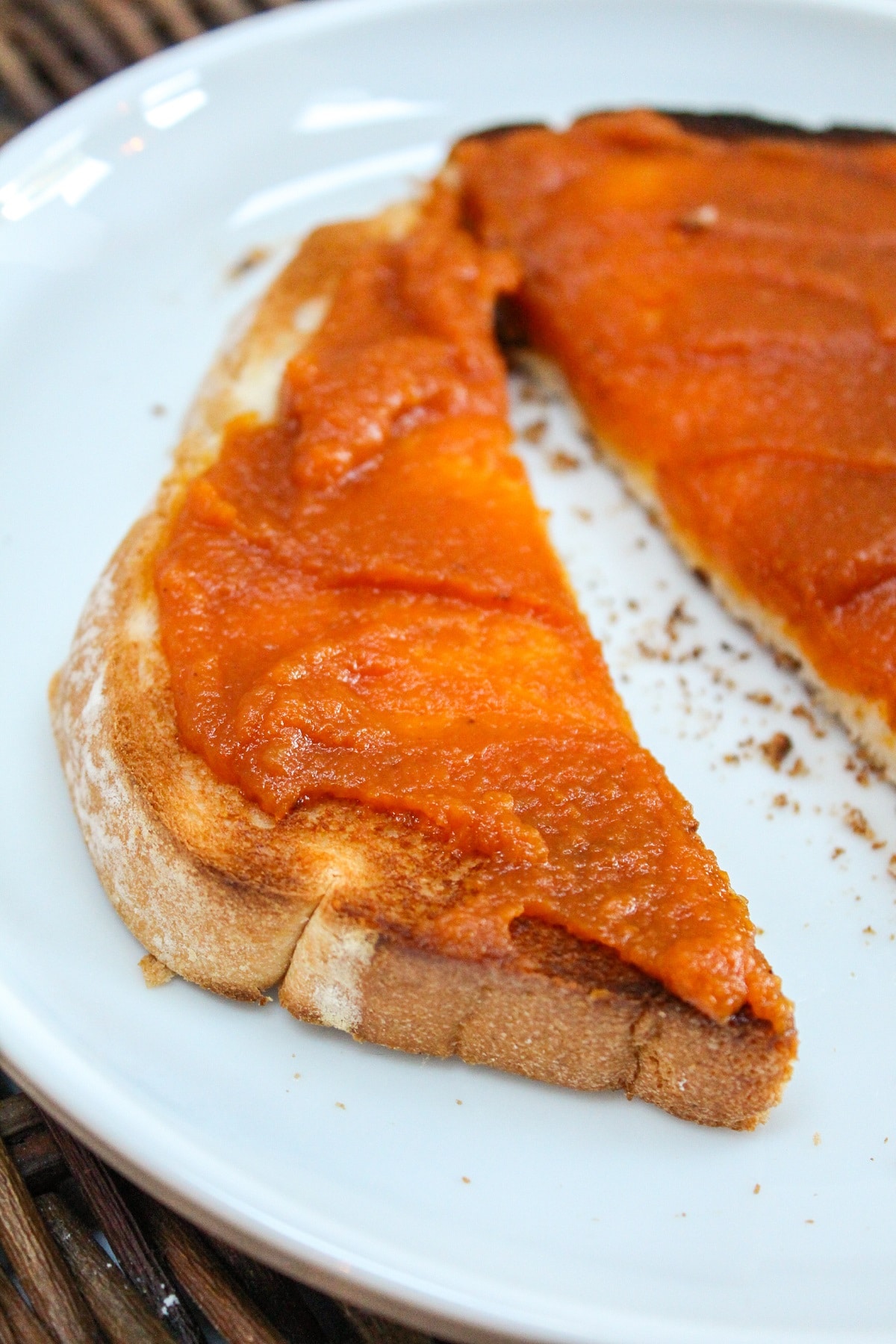 pumpkin butter on toast cut in half