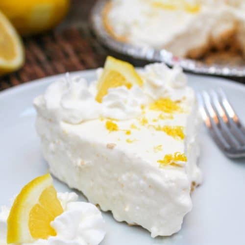 frozen lemonade pie on a plate